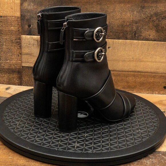 LANVIN OLIVER WOMENS BOOTS BLACK LEATHER BOOTIES DOUBLE STRAP CASUAL SZ 9.5B - Picture 8 of 13